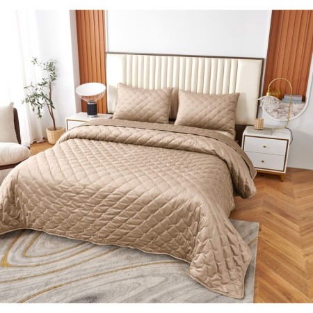 Kit: bedspread, pillowcase, size 160x220 cm, 50x70 cm, beige color-1