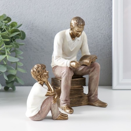 Polystone souvenir "Father reads the son" of "bronze, white-brown set 2 pcs 14x9.5x15 cm-1
