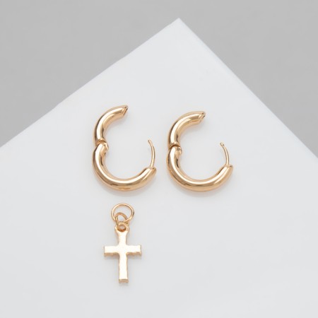 Earrings with the removable element "Transformer" Cross, black color in gold-1