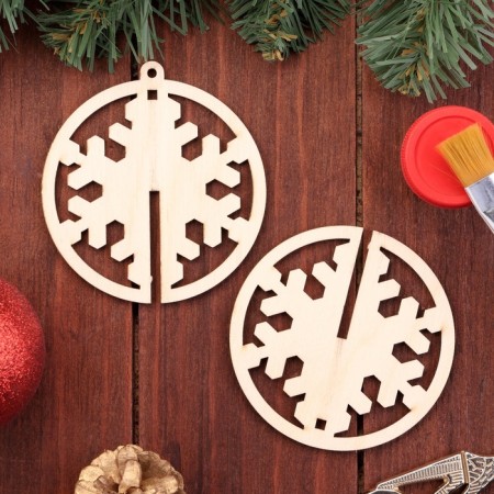 Wooden toy on the tree "Snowflake", ball, diameter 8 cm-1