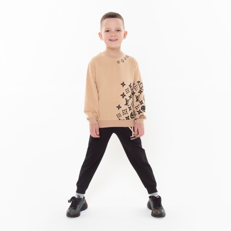 Kit for children (sweatshirt, trousers), beige/black mix, height 152 cm