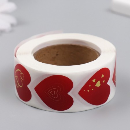 Stick paper "Red hearts with gold" d = 2.5 cm 500 pcs in roll-2