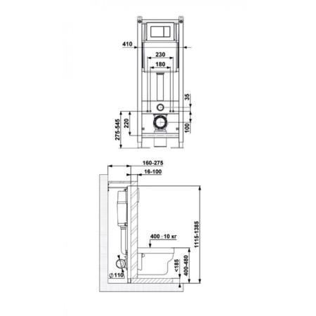 BERGES ATOM 410 toilet installation, white button, ABS plastic-4