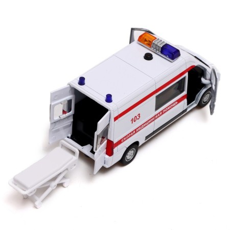 Metal machine "Citroen Jumper. Ambulance ", 14 cm, light and sound effects, doors, inertia, white color open-4