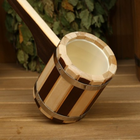 Scoop made of linden 0.3l, 50 cm, plastic insert, with a long handle, day night-3
