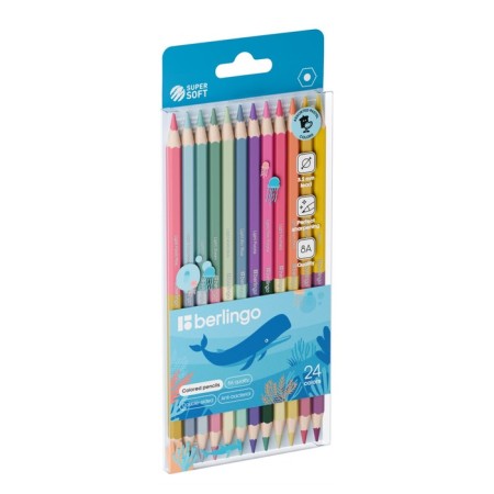 Pencils of 12pcs 24 Centers Berlingo "Supersoft. Pastel" hexagon, bilateral, sharpen, Europod-1