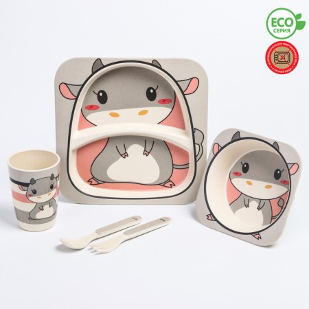 A set of children's bamboo dishes "Layer", plate, bowl, glass, devices, 5 items