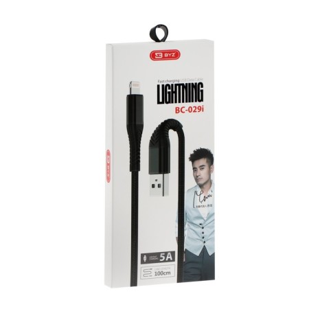 BYZ BC -029, Lightning - USB, 5 A, 1 m, nylon, black cable-3