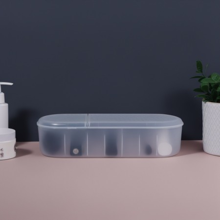Organizer for storage, with a lid, 7 sections, 28 × 10.5 cm, the color is transparent-3