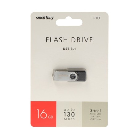 Flash drive Smartbuy Trio 3-In-1 OTG, 16 GB, USB3.0, Type-C, MicroUSB, Thu up to 100MB/s, PB-4