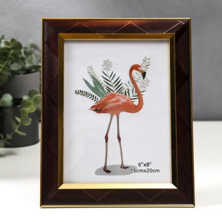 Photo frame plastic 15x20 cm "Line-diagonal on chocolate, double gold frame" 24.7x19.8 cm 53759
