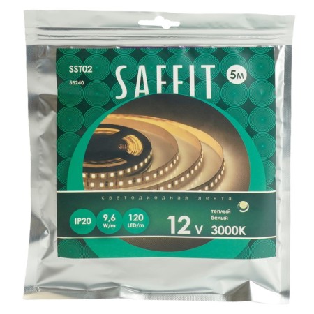 SAFFIT LED strip, 5 m, SMD2835, 120 LED/m, 9.6 W/m, 12V, glow warm white-2
