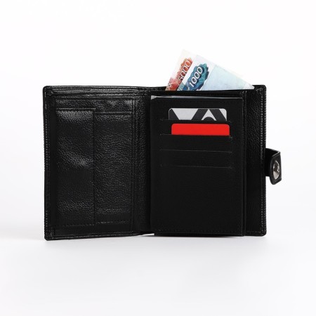 Male purse on Magnet, 3 in 1, for bills, auto documents and passports, black color-4