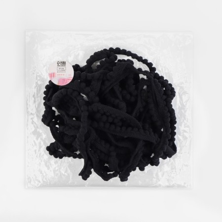 Decorative braid with pompons, 12 ± 2 mm, 9.1 ± 0.5 m, black color-2
