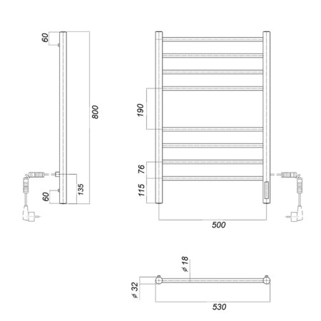Domoterm electric heated towel rail "Medea" P8, 500x800 mm, right, white matte-3