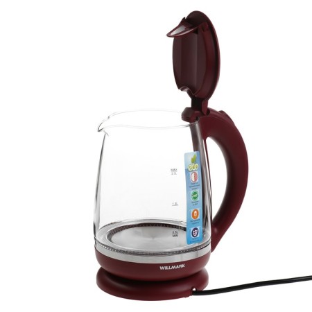 Electric kettle WillMark WEK-2005G, glass, 2 l, 2200 W, LED lighting, burgundy-6