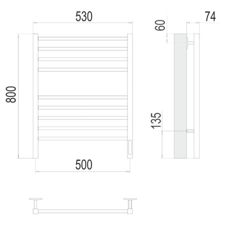 Terminus heated towel rail "Vatican" P8, 500x800 mm, Dimmer, Black Muars-2