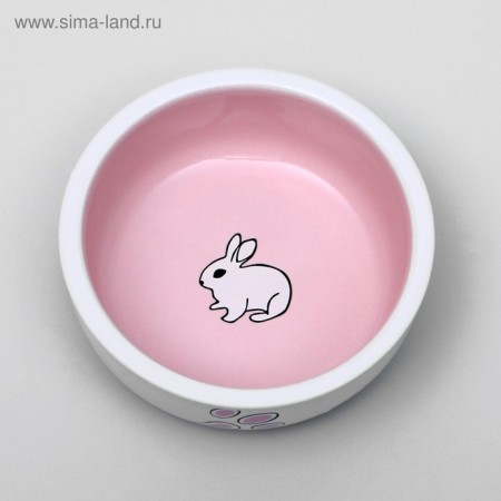 Ceramic bowl for rabbits 200 ml 10 x 3.7 cm, white-pink-1