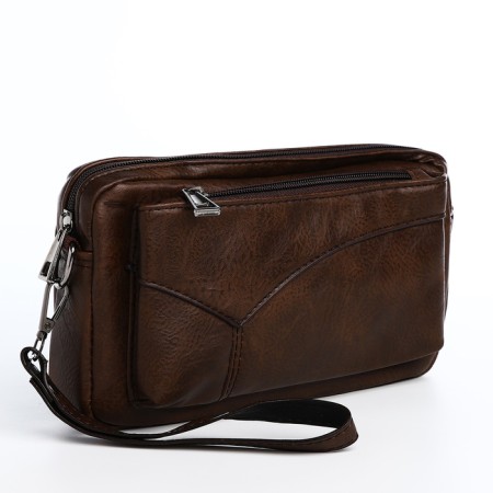 Male bag over the shoulder, artificial leather, brown color