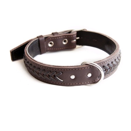 Leather collar with oblique "Zononic", Osh 52-66 x 3.5 cm, mix of flowers-1