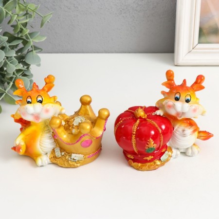 Piggy bank Polystone "Fiery Dragon with Crown" mix 11.5x7x9 cm