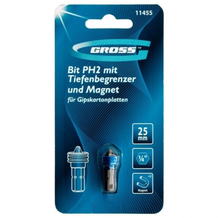 Bit Gross 11455, with a limiter and a magnet 11455, for GKL, S2, PH2 x 25 mm-4