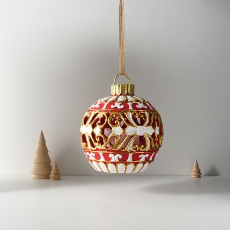 Souvenir Polystone Light "New Year's ball red with white patterns" 16.5x16.5x20 cm