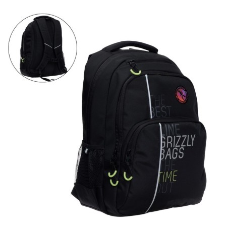 Youth backpack Grizzly, 45 x 32 x 23 cm, ergonomic back, black, light green-2
