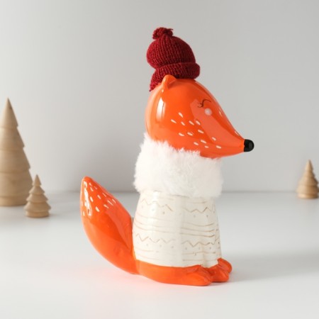 Pig a piggy bank Ceramics "Fox in a gray sweater and hat" 7.8x15.7x25 cm-4