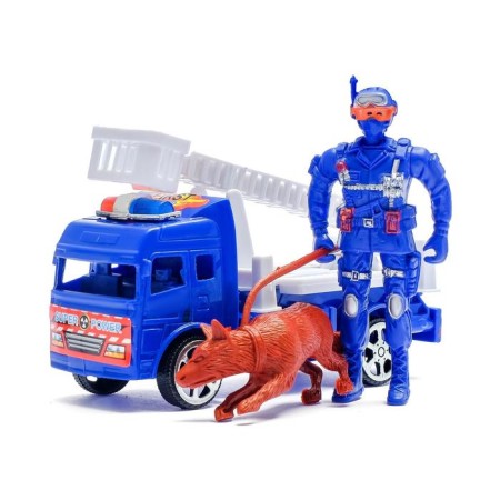 The inertial car "Firefight", with a firefighter and a dog, mix