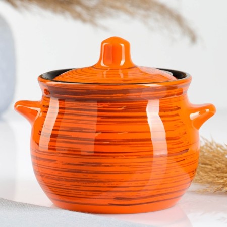 Ceramic Pikanto baking pot 0.65l / 12.5x11.5cm, orange strip