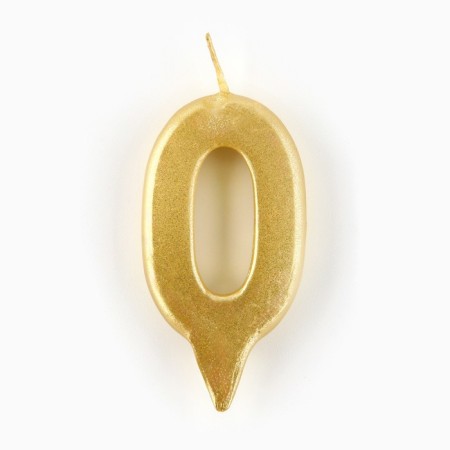 Candle for the cake, number "0", gold.