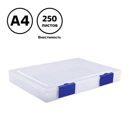 A4 document folder, with blue latches, 230 x 305 x 40 mm, transparent case-5