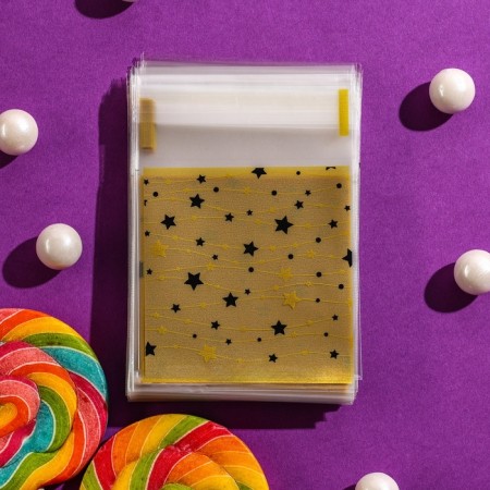 BOPP package with sticky tape, "stars", 7*7+3cm-5