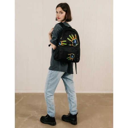 Backpack school textile "imprint", with a pocket, black color-8