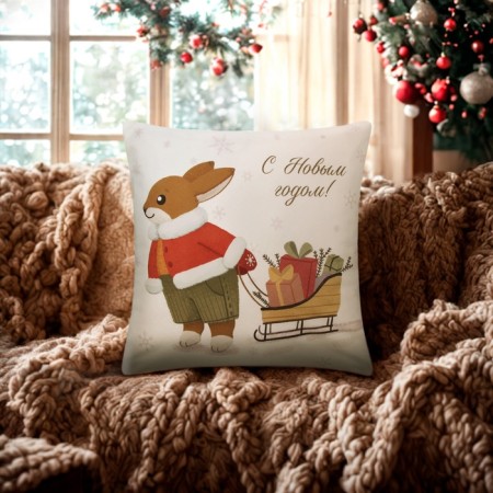 Case on the pillow Ethel "Bunny with gifts", 40*40 cm, 100 p/e, velor-6
