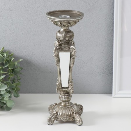 Polystone candlestick for 1 Empire candle silver with a mirror 9.3x9.3x27.3 cm-1