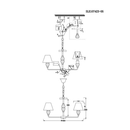 Suspended EVOLUCE lamp. Sle107423-05. Dalida. 5x60 watts, E14, 65x65x41 cm, golden color-12