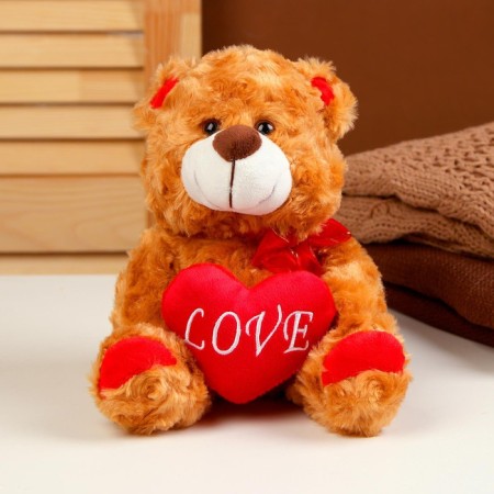 Soft toy "Bear", with heart, 18 cm, brown color-1