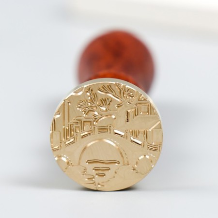 Printing for wax with a wooden handle "Bridge through the river" 9x2.5x2.5 cm-1