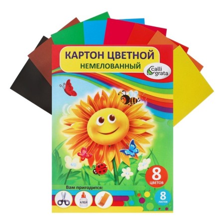 Cardboard of color A5, 8 sheets, 8 colors "Sunflower", Non -merciful, 220 g/m2, in the folder-7