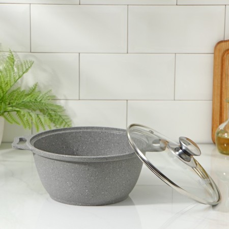 Pan, 2 l, d = 20 cm, h = 10.5 cm, glass cover, anti -stick coating, color light marble-1