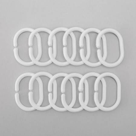 A set of rings for curtains in the bathroom, plastic, 12 pcs, white color