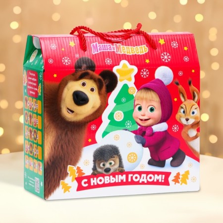 Gift box New Year's Masha and Bear Cartoon on a QR code! 23 x 10 x 22 cm