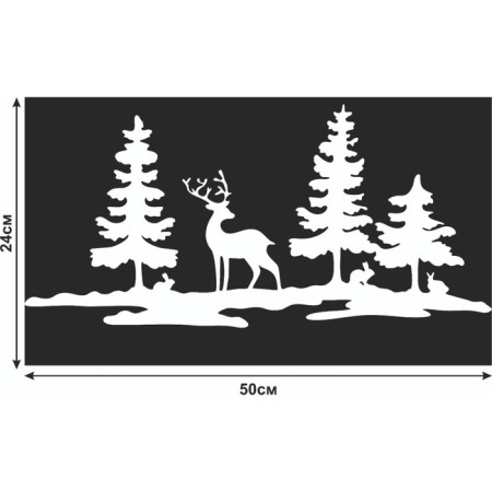 Decorative sticker for windows "Deer in the forest" 50x24 cm (snow 10x20 cm)-1