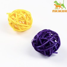 A set of 2 wicker balls from a vine without bells, 3 cm, purple/yellow