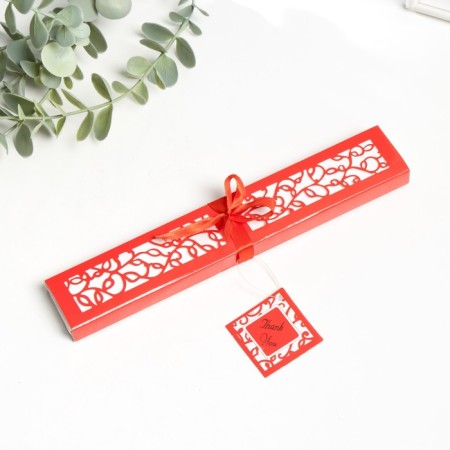 Fan bamboo, textiles h = 21 cm bend, with a brush "flowers" in a box, red-4