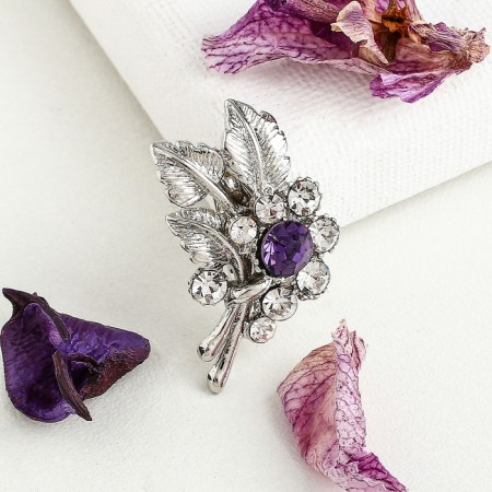Brooch "Victor" Awakening, white-purple color in silver