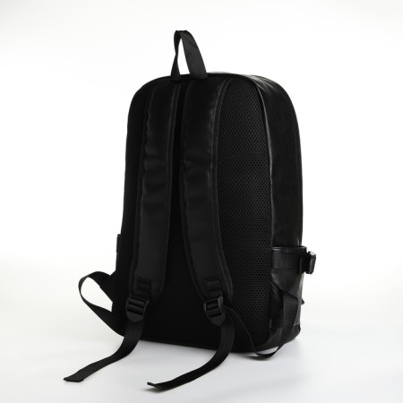 City backpack of artificial leather with lightning, 3 pockets, black color-3