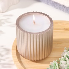 A candle in a candlelight made of gypsum with narrow faces, 7x8cm, champagne